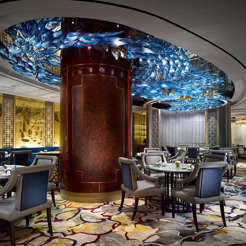 Modern Large Customized Blue Hanging Art Restaurant Ceiling Glass Chandelier Fish Lamp 1 Modern Large Customized Blue Hanging Art Restaurant Ceiling Glass Chandelier Fish Lamp
