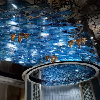 Modern Large Customized Blue Hanging Art Restaurant Ceiling Glass Chandelier Fish Lamp 6 1 31