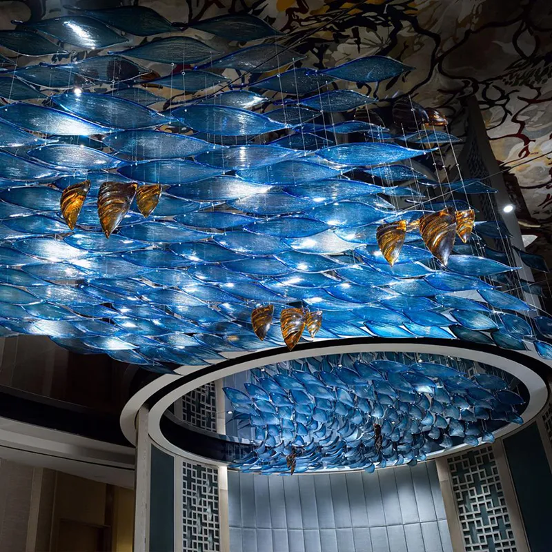 Modern Large Customized Blue Hanging Art Restaurant Ceiling Glass Chandelier Fish Lamp 2 Modern Large Customized Blue Hanging Art Restaurant Ceiling Glass Chandelier Fish Lamp - Image 2