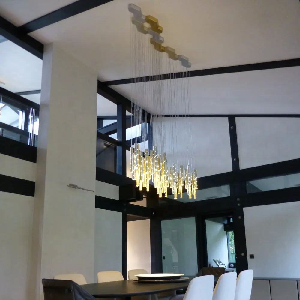 Modern Indoor Living Room Staircase Dining Room Decoration Ceiling Pendant Light Luxury Iron Round Tube Led Chandelier 2 Modern Indoor Living Room Staircase Dining Room Decoration Ceiling Pendant Light Luxury Iron Round Tube Led Chandelier - Image 2