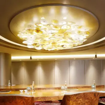 Custom Glass Art Pendant Light Lotus Leaf Ceiling Lamp & Large Chandelier for High Ceiling Living Room of Foyer Hotel Villa | Restaurant/Club | 6 2 31