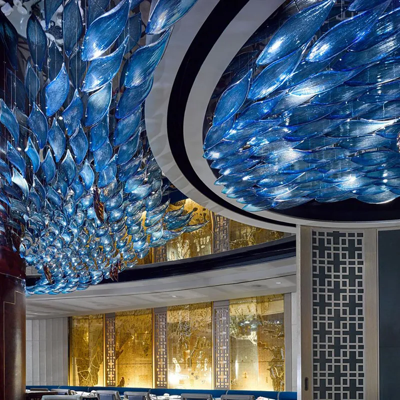 Modern Large Customized Blue Hanging Art Restaurant Ceiling Glass Chandelier Fish Lamp 3 Modern Large Customized Blue Hanging Art Restaurant Ceiling Glass Chandelier Fish Lamp - Image 3