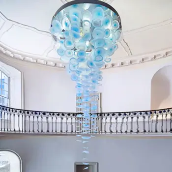 Custom Glass Art Pendant Light Lotus Leaf Ceiling Lamp & Large Chandelier for High Ceiling Living Room of Foyer Hotel Villa | Restaurant/Club | 7 3 30