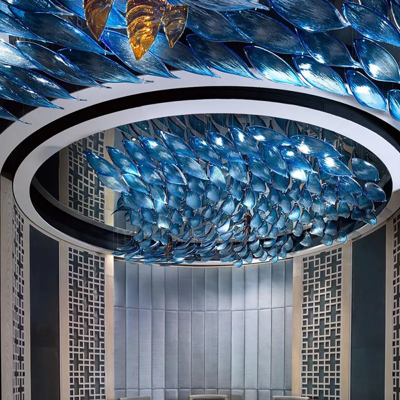 Modern Large Customized Blue Hanging Art Restaurant Ceiling Glass Chandelier Fish Lamp 4 Modern Large Customized Blue Hanging Art Restaurant Ceiling Glass Chandelier Fish Lamp - Image 4