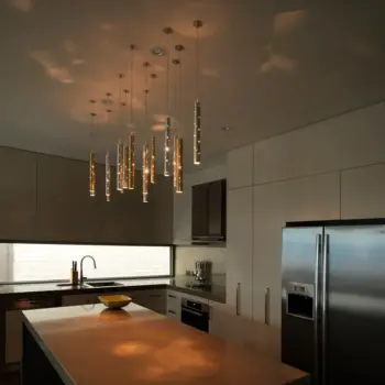 Modern Indoor Living Room Staircase Dining Room Decoration Ceiling Pendant Light Luxury Iron Round Tube Led Chandelier 7 4 17