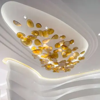 Custom Glass Art Pendant Light Lotus Leaf Ceiling Lamp & Large Chandelier for High Ceiling Living Room of Foyer Hotel Villa | Restaurant/Club | 8 4 22