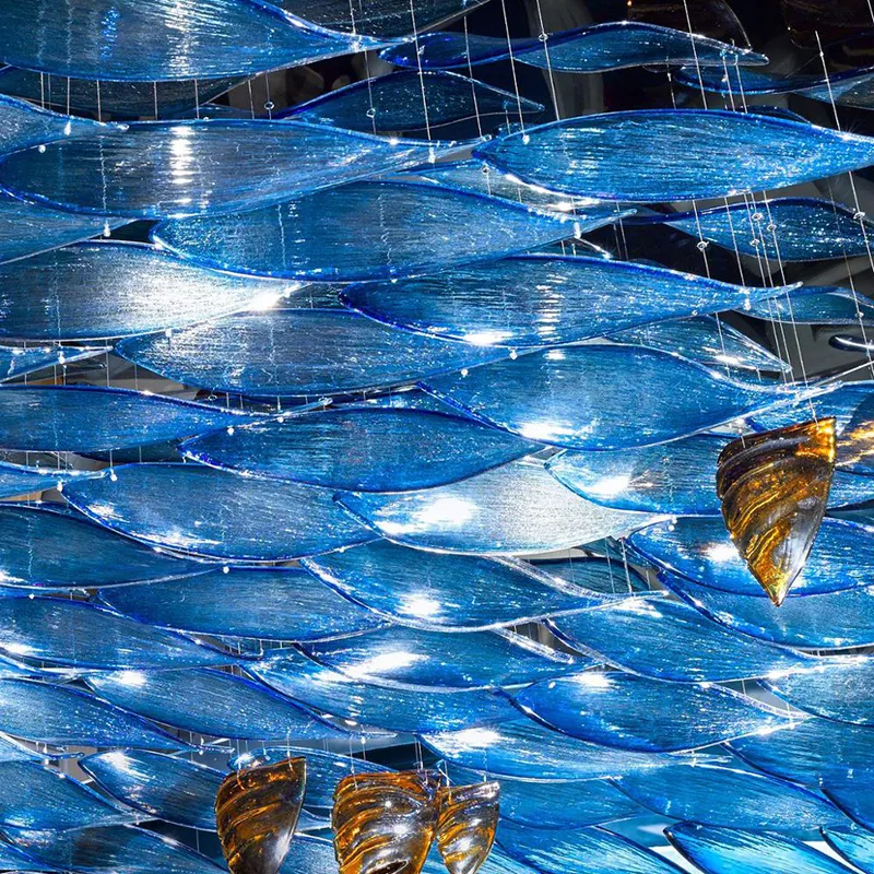 Modern Large Customized Blue Hanging Art Restaurant Ceiling Glass Chandelier Fish Lamp 5 Modern Large Customized Blue Hanging Art Restaurant Ceiling Glass Chandelier Fish Lamp - Image 5