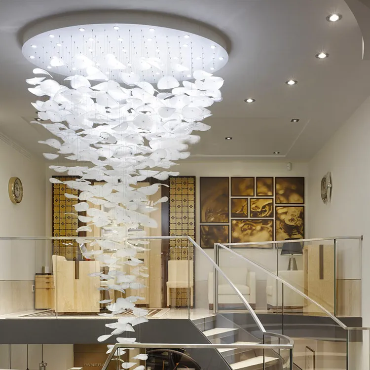 Custom Glass Art Pendant Light Lotus Leaf Ceiling Lamp & Large Chandelier for High Ceiling Living Room of Foyer Hotel Villa | Restaurant/Club | 5 Custom Glass Art Pendant Light Lotus Leaf Ceiling Lamp & Large Chandelier for High Ceiling Living Room of Foyer Hotel Villa | Restaurant/Club | - Image 5