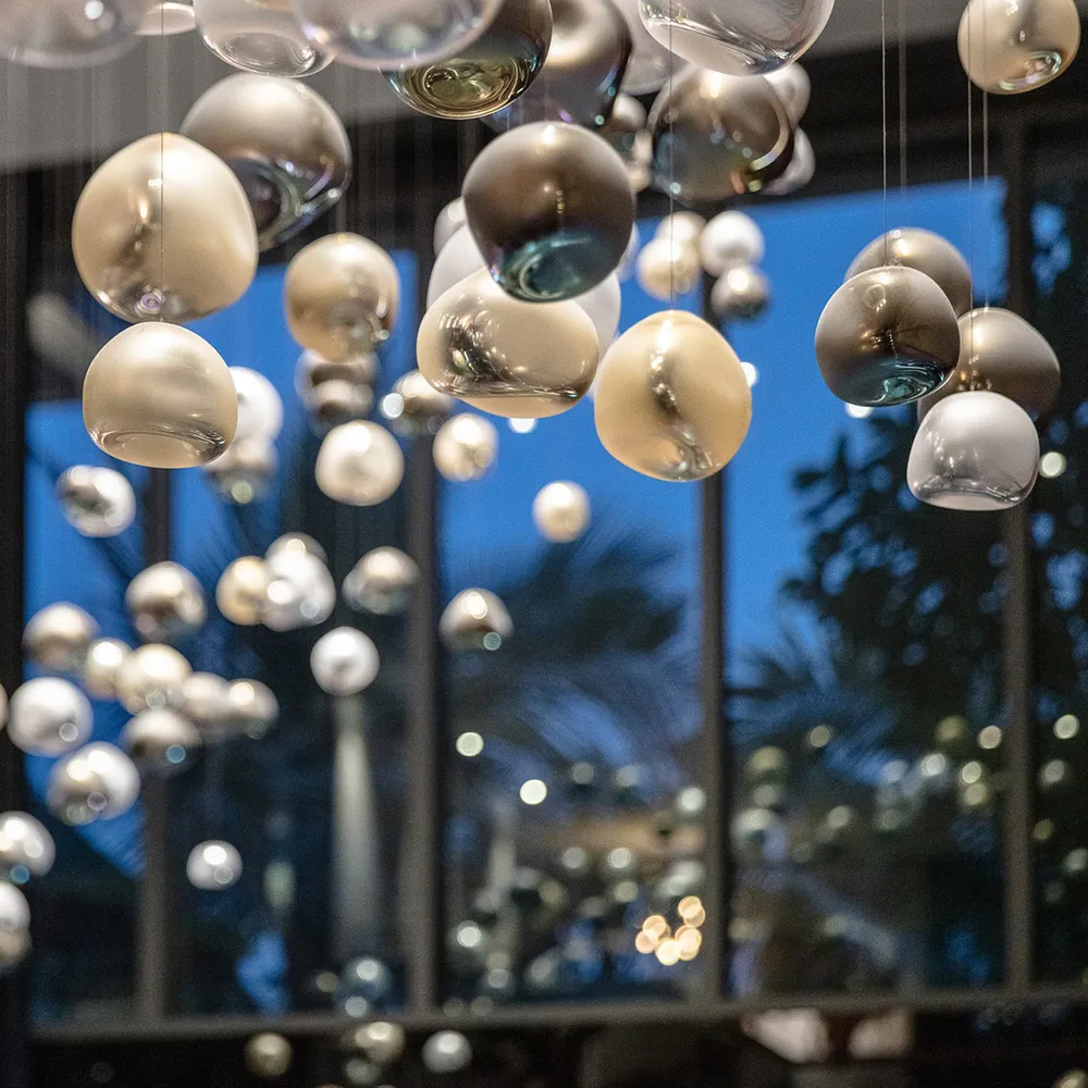 Post-Modern Ball Pendant Light Handmade Murano Orbs Silver Gold Smoke Grey Matt Ball Chandeliers for Hotel Villa Restaurant | Shopping Mall | 1 Post-Modern Ball Pendant Light Handmade Murano Orbs Silver Gold Smoke Grey Matt Ball Chandeliers for Hotel Villa Restaurant | Shopping Mall |
