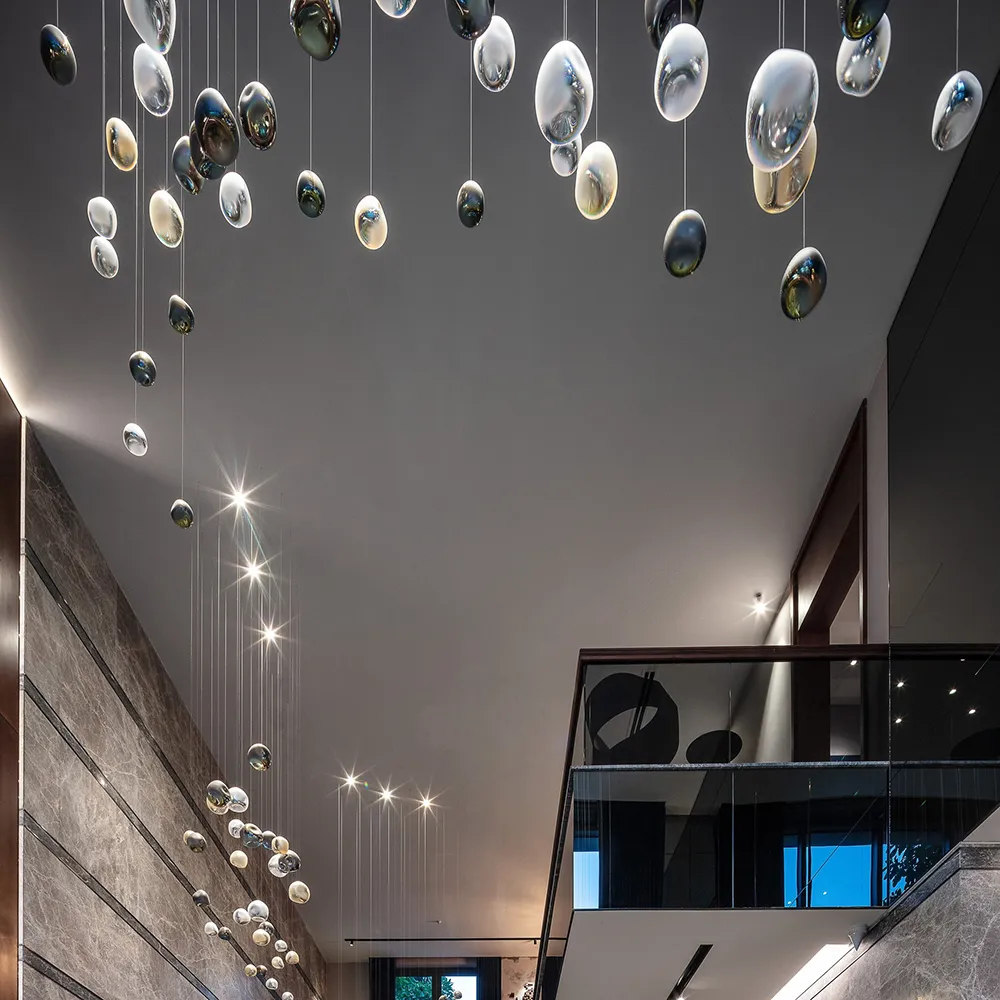 Post-Modern Ball Pendant Light Handmade Murano Orbs Silver Gold Smoke Grey Matt Ball Chandeliers for Hotel Villa Restaurant | Shopping Mall | 3 Post-Modern Ball Pendant Light Handmade Murano Orbs Silver Gold Smoke Grey Matt Ball Chandeliers for Hotel Villa Restaurant | Shopping Mall | - Image 3