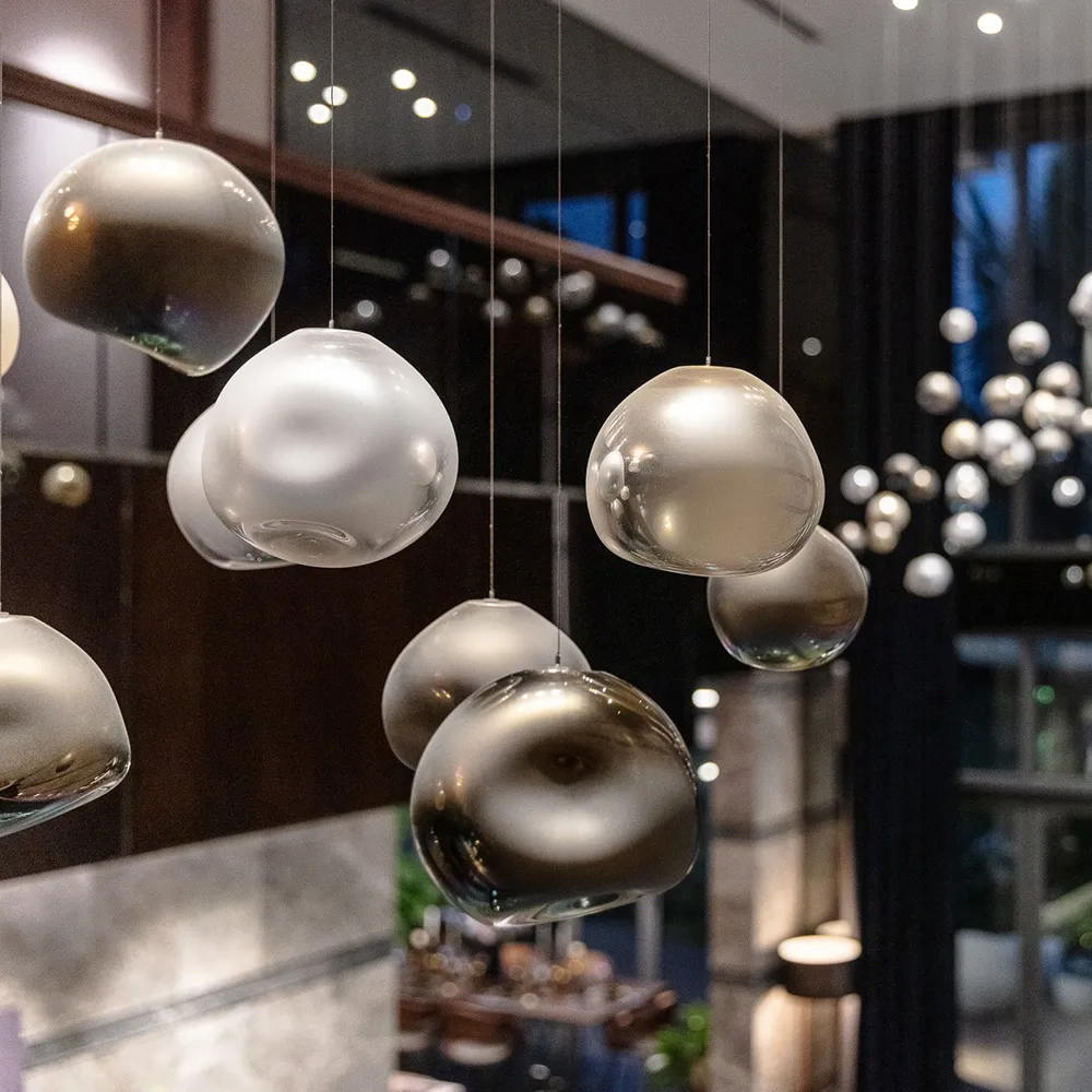 Post-Modern Ball Pendant Light Handmade Murano Orbs Silver Gold Smoke Grey Matt Ball Chandeliers for Hotel Villa Restaurant | Shopping Mall | 5 Post-Modern Ball Pendant Light Handmade Murano Orbs Silver Gold Smoke Grey Matt Ball Chandeliers for Hotel Villa Restaurant | Shopping Mall | - Image 5