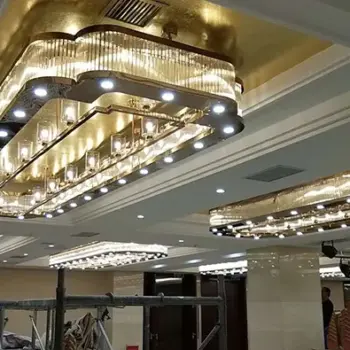Customized Hotel Projects Luxury Hallway extra Large Rectangular Led Crystal Chandelier for Restaurant Large Chandelier | public Lighting | 6 新中式水晶吊灯餐厅售楼部沙盘长方形灯具定制大型酒店会所工程灯 淘宝网 6